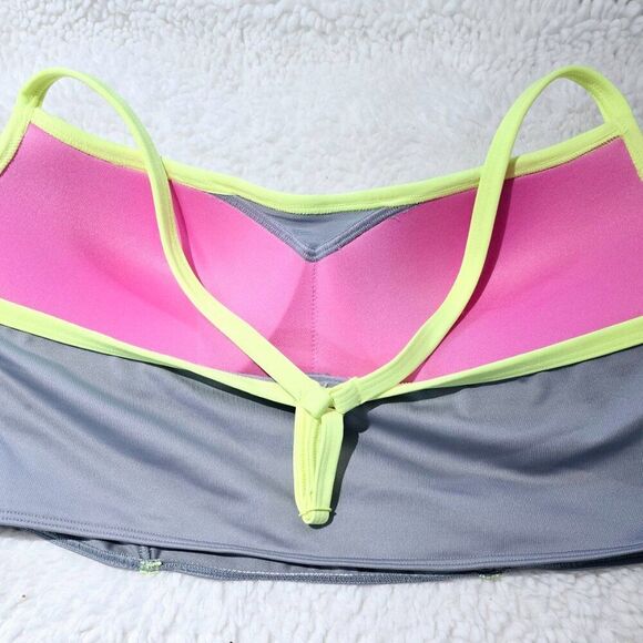 PINK Victoria's Secret Grey/Neon Yellow Push up Corset Sports BRA XL NWT - Picture 2 of 3